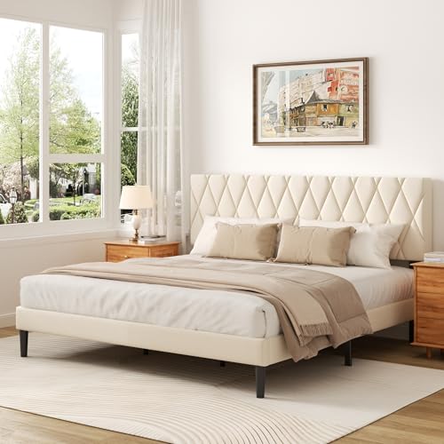 CXVX King Size Bed Frame with Diamond Tufted Headboard