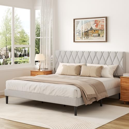 CXVX King Size Bed Frame with Diamond Tufted Headboard