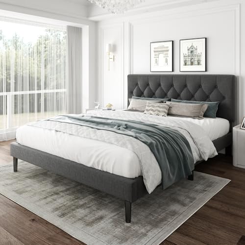 CXVX King Size Platform Bed Frame with Upholstered Headboard